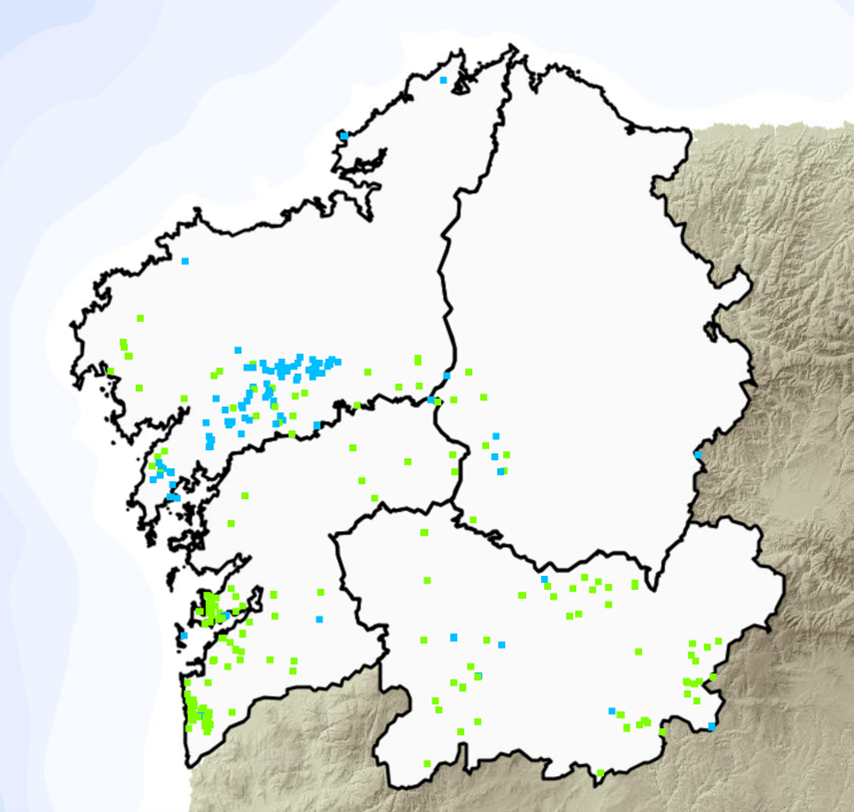 Distribución de canizo e caniza no territorio galego