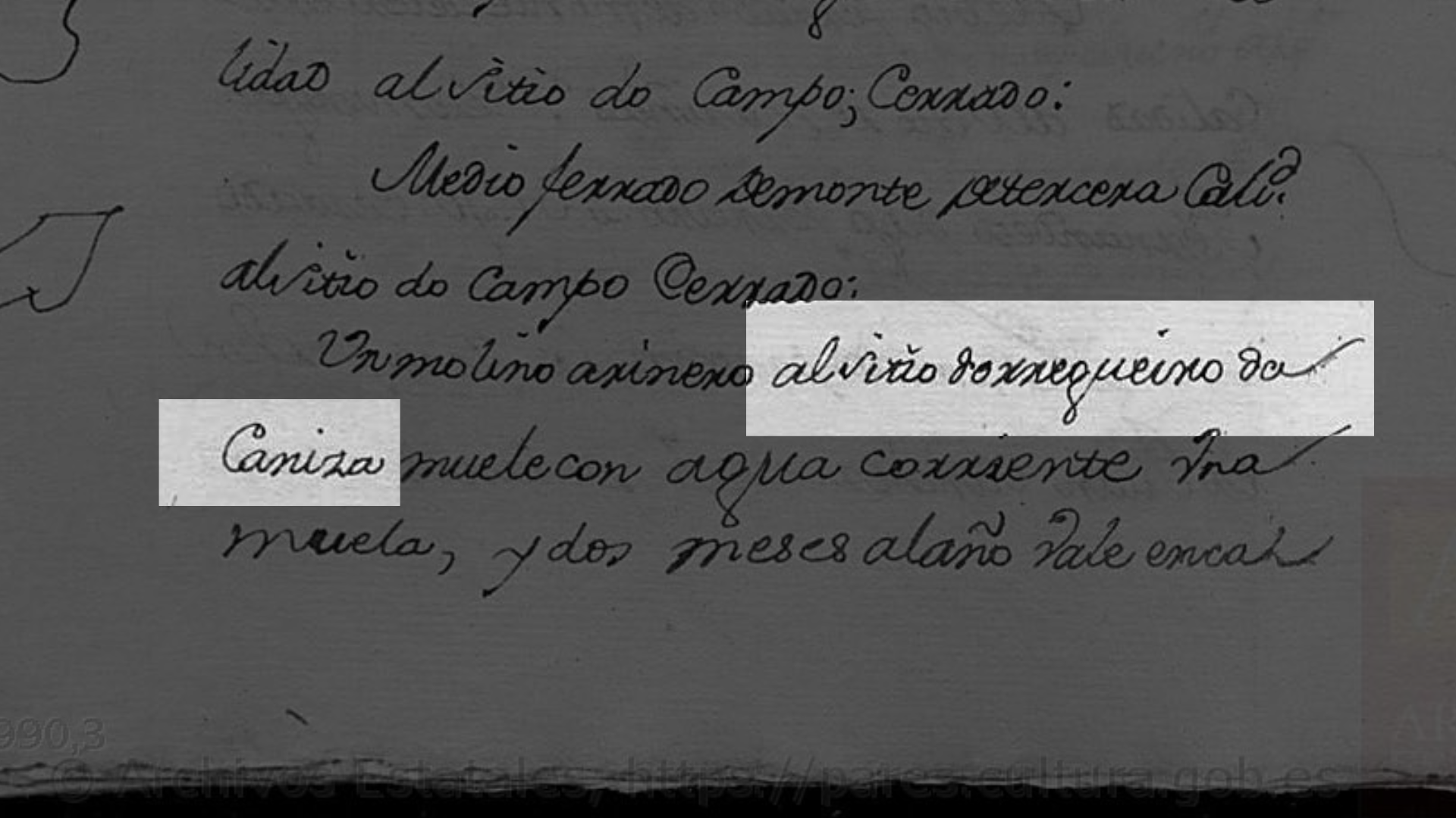 regueiro da Caniza no Catastro de Ensenada